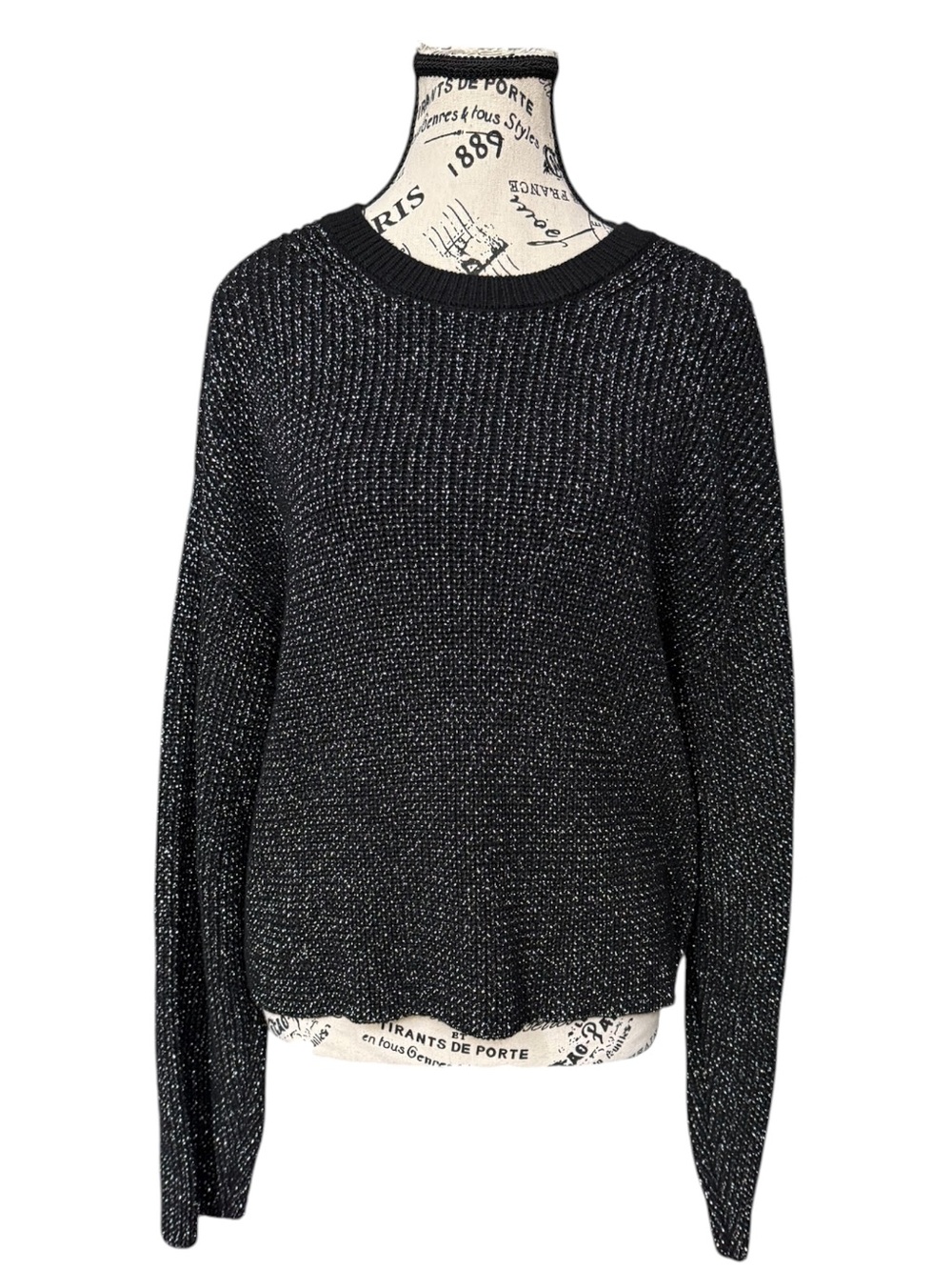 rag & bone Jubilee Metallic Black & Silver Loose Knit Crewneck Sweater Large